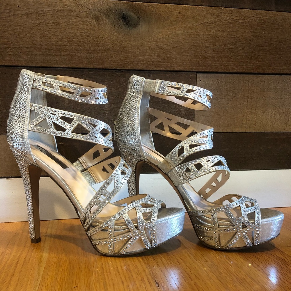 INC International concepts silver rhinestone studded heels 👠